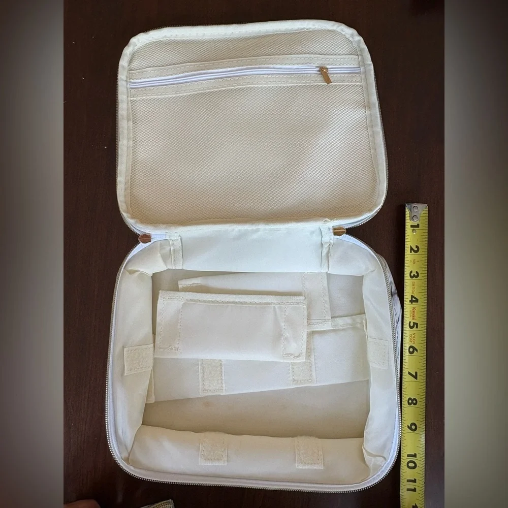 Set of 3 white & gray marble organization packing cubes & makeup brushes travel